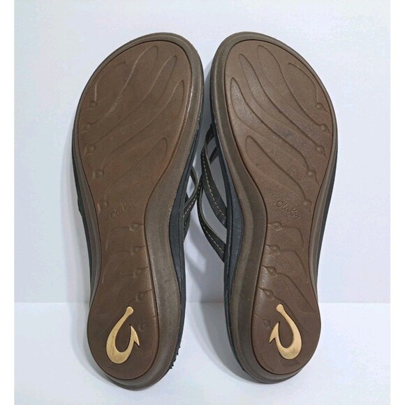 Olukai Womens Size 8 “U’i” Sahara Black Leather Double Strap Sandal Flip Flops - Picture 4 of 6